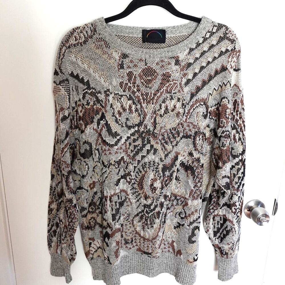 Vintage Bogner Abstract Knit Cotton Blend Long Sleeve M Grandpa Sweater US 38